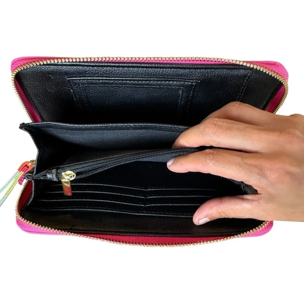 NWT Betsey Johnson Rainbow Colorblock Gold Heart Zip Wristlet Wallet